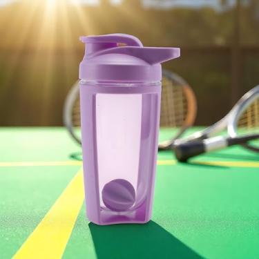 Imagem de 1 garrafa de água esportiva com alça de gancho de parede dupla com bola misturada, 500 ml, lavável na lava-louças, PP, PC, PE, roxo 19 x 11 x 7,3 cm