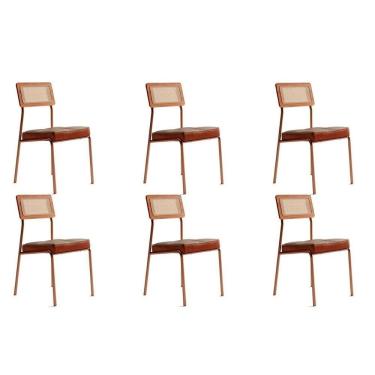 Imagem de Kit 6 Cadeiras Sala Jantar 1741 6 Uni Rose Linho Areia Courano Caramelo Carraro