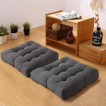 Imagem de Gfobip Conjunto de 2 almofadas de assento grandes quadradas para adultos, almofada de veludo cotelê adornado para tatami, sala de estar, quarto, cinza escuro, 55 x 55 cm