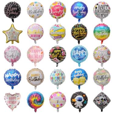 Imagem de PAKESI Balão de feliz aniversário de 50 peças - Balão de folha de hélio para decoração de festa de aniversário, com fitas, adequado para crianças, adultos, aniversários, chás de bebê