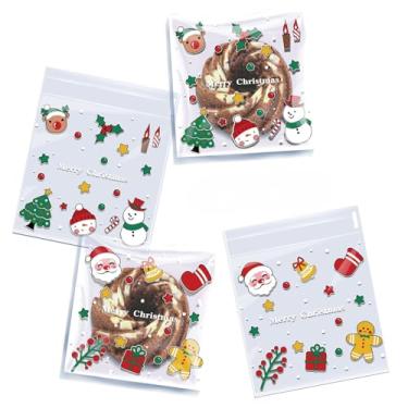 Imagem de Conjunto de 100 sacos de Natal 5 x 4 - celofane autoadesivo | Para doces, rosquinhas, chocolate e biscoitos | Perfeito para embalagem de presente de festa