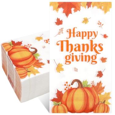 Imagem de Guardanapos de Ação de Graças, 50 peças de guardanapos de outono de Ação de Graças Descartáveis Abóbora Folha de Bordo Toalhas de Papel de Mão para Ação de Graças Colheita Outono Casa Jantar Cozinha