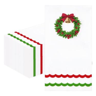 Imagem de HEIPINIUYE 25 guardanapos de papel de Natal, 3 camadas, guirlanda de sino de Natal, toalhas de mão descartáveis para banheiro, inverno, Natal, festa, jantar, guardanapos