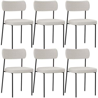 Imagem de Kit 06 Cadeiras Estofadas Para Sala De Jantar Melina L02 Bouclê Cru - Lyam Decor