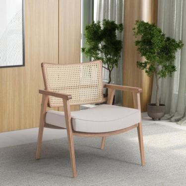 Imagem de Poltrona Decorativa Madeira Maciça Jequitibá Tecido Algodão Luna - Eas