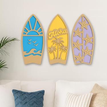 Imagem de Kit 3 Pranchas Decorativas Praianas em MDF e Relevo 3D para Sala Quarto Escritório Tropical Cru