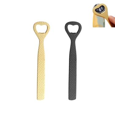 Imagem de PLAYTHROUGH Abridor de garrafas e latas 2 peças, abridor de garrafas de aço inoxidável para cozinha, bar e restaurante, textura retrô em relevo (dourado, preto)