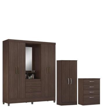 Imagem de Guarda Roupa Casal Capelinha Pérsia Com Multiuso Viena Com Cômoda Astral Café Touch - Demóbile