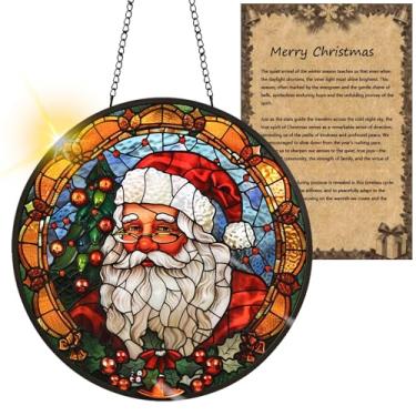 Imagem de Protetor solar de acrílico colorido, decoração de janela suspensa de Natal com design de vitral impresso, apanhador de sol, arte de parede de arco-íris, ornamentos de Natal para uso interno e externo