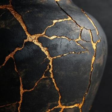 Imagem de Quadro Decorativo Elegance Black and Gold Mármore com Kintsugi - Arte Moderna para Ambientes de Luxo 40x40cm