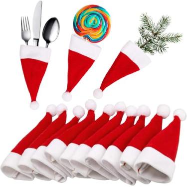 Imagem de 20 peças mini chapéu de feltro de Papai Noel, decorações de Natal para artesanato, grinalda, enfeites de árvore de vinho, decoração de festa em casa, artesanato (vermelho 12 x 6 cm)
