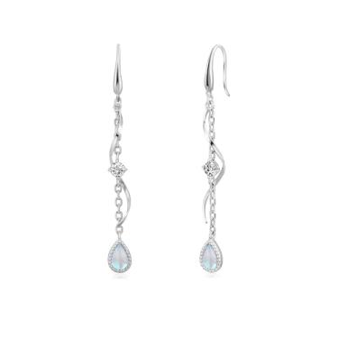 Imagem de Brincos pendentes femininos de prata esterlina 925 banhado a ouro rosa, pedra do mês de outubro, brinco hipoalergênico, Medium, Cobre, Crie pedra da lua