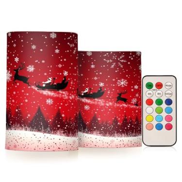 Imagem de Eionryn Natal Rena Papai Noel trenó céu vermelho velas de LED operadas por bateria com temporizador remoto velas elétricas para decoração de festa em casa, 2 peças