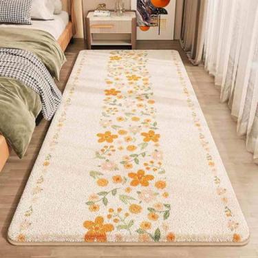 Imagem de CDHZYQ Tapetes de banheiro florais modernos tapete de banho de pelúcia minimalista tapete lavável tapete de área tapete de corredor decoração de quarto tapete de banho (40 x 119 cm, flores de laranja)