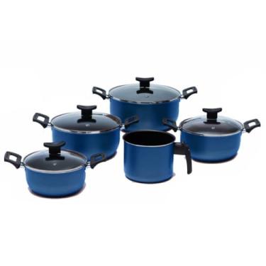 Imagem de Conjunto Panela Caçarolas 5 Peças Caneco Qualidade Premium(AZUL PRETO)