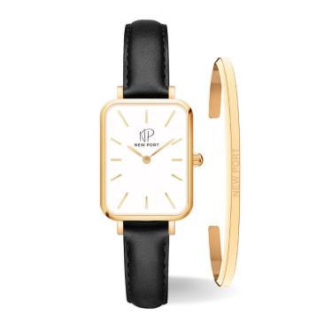 Imagem de Relógio Feminino Quadrado Dourado New Port + Bracelete