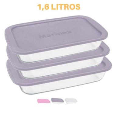 Imagem de 3 Travessa Retangular Vidro Com Tampa 1,6L Assados Marinex - NADIR FIG