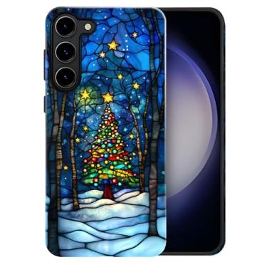 Imagem de heindiy Compatível com Samsung Galaxy S23, capa brilhante, proteção total, à prova de choque, anti-arranhões, capa de TPU, capas para homem, mulher, árvore de Natal, noite de neve