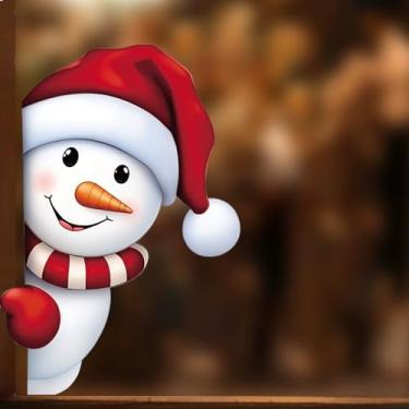 Imagem de Christmas Snowman Window Clings Funny Peeping Snowman Window Stickers Reusable Double Sided Printed Self Adhesive Decal Holiday Xmas Decorations for Fridge, Door, Car Window, Office Cabinet