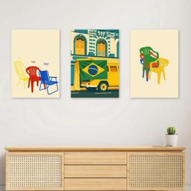 Imagem de Kit 3 Quadros Decorativos Brasil Boteco e Cerveja A4  Placa MDF Poster