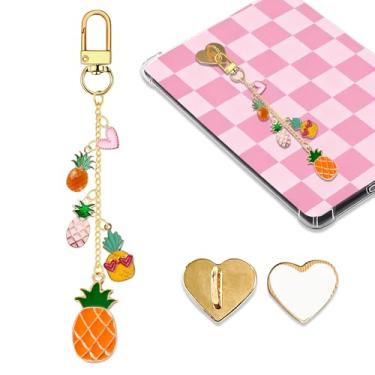Imagem de LMZLJZ Corrente de berloques Kindle de abacaxi para amantes de livros e homens, chaveiro com pingente de abacaxi, acessórios de e-reader, presente para amantes de livros, berloques compatíveis com
