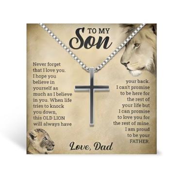 Imagem de Zurlcdye Colar To My Son com pingente de cruz grossa para mãe e filho, presente de aniversário para formatura de mãe e pai, Natal, fé, cruz, presente, Sem Pedra Preciosa
