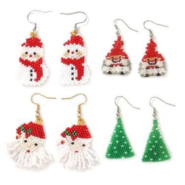 Imagem de EQUBIO Brincos de Natal para mulheres, joias de contas feitas à mão, lantejoulas brilhantes leves, árvore de Natal, sino de rena, bengala doce, joia de Natal para mulheres, Medium, Aço inoxidável