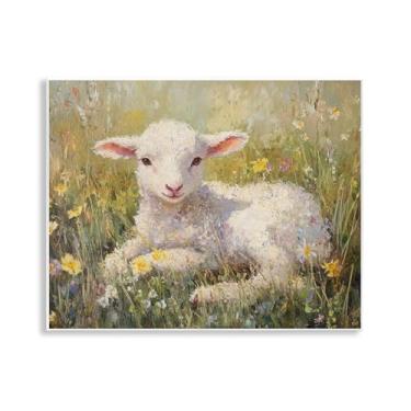 Imagem de Stupell Industries Arte de placa de parede de cordeiro com flores da luz solar, design por Petal Prints Design, 28 x 35 cm