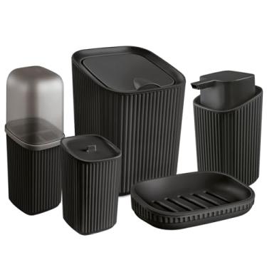 Imagem de Conjunto Acessórios p Banheiro Lavabo Kit Completo 5 Peças (Preto)