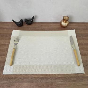 Imagem de Jogo Americano Retangular PVC Trama Lavável Flexível Mesa Posta PVC 45x30cm Descanso de Prato (4, BEGE)