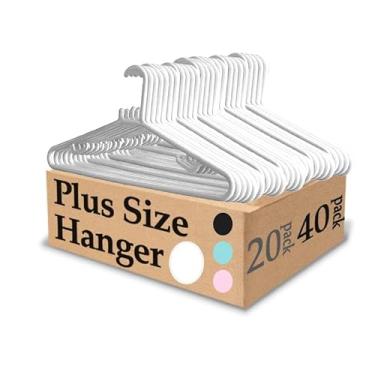 Imagem de Urby Cabides extra largos para roupas plus size, cabides plus size de 48 cm, cabide de plástico durável para economia de espaço para camisas grandes ou GG, 2GG, casacos, etc. Branco pacote com 40
