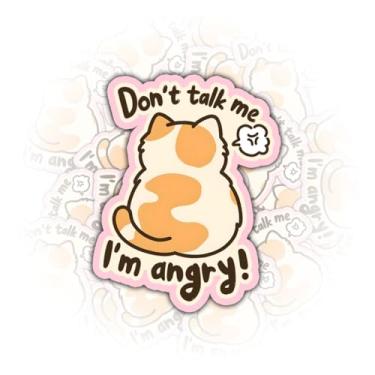 Imagem de Adesivo No Talk Me I'm Angry (3 peças) Adesivo de vinil engraçado com citação de humor de gato fofo para garrafa de água, skate, scrapbook, notebook, capacete, decalque, presentes para amigos