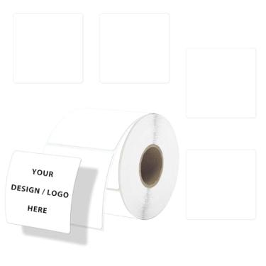 Imagem de DNYMJBO 2 etiquetas térmicas quadradas de 5 cm, adesivos térmicos com linha de perfuração, adesivos autoadesivos à prova d'água personalizados para pequenas empresas, design de logotipo, 500 etiquetas