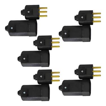 Imagem de Kit 10Pçs- Tomada Fêmea E Plugue Macho Com 3 Pinos 10A Preto