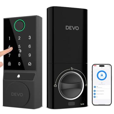 Imagem de DEVO Fechadura inteligente de campainha de vídeo G3 - Fechadura de impressão digital Wi-Fi com câmera 2K, entrada sem chave certificada BMMA, bloqueio automático e design IP54 à prova de intempéries