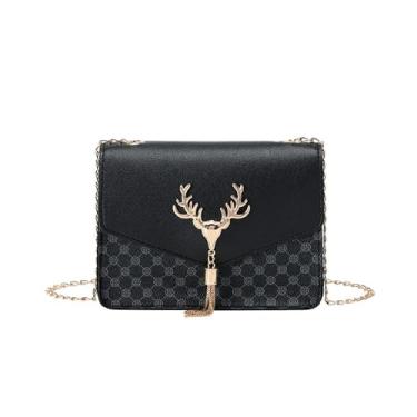 Imagem de Bolsa transversal, bolsa feminina com estampa retrô compacta e removível, alça de ombro nas axilas, B - preto, Large, B - preto