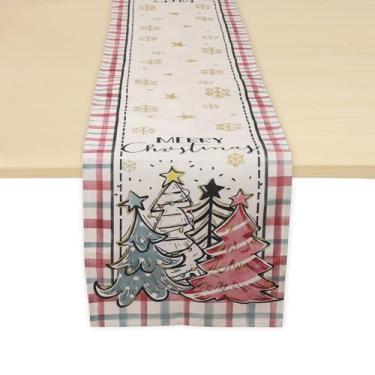 Imagem de Generic 1 peça de caminho de mesa de Natal rosa-azul guarnição xadrez árvore de Natal linho rosa branco 183 cm x 33 cm