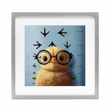 Imagem de Stupell Industries Impressão emoldurada cinza Four Eyes Chick Vision sob vidro, design de Lucia Heffernan, 13 x 13