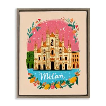 Imagem de Stupell Industries Arte de parede em tela flutuante com moldura dourada de Milão com bordas florais, design por Yen, 53 x 43 cm