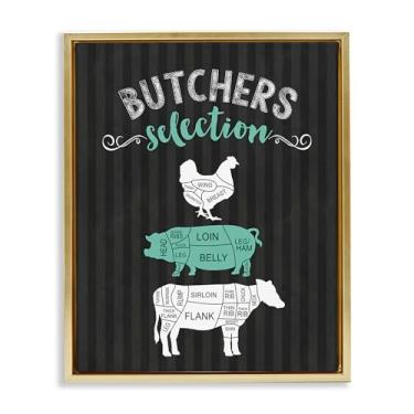 Imagem de Stupell Industries Arte de parede em tela flutuante emoldurada marrom preto e verde Butchers Selection, design por Lettered and Lined, 78 x 63 cm