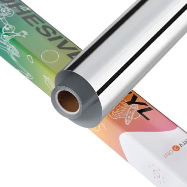 Imagem de HTVRONT Vinil permanente prateado - rolo de vinil metálico prateado cromado de 30,5 cm x 1,8 m - Fácil de remover ervas daninhas e transferir rolos adesivos prateados espelhados para decoração de casa