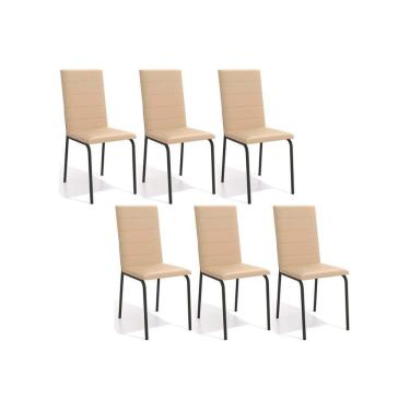 Imagem de Cadeira De Cozinha Amsterdã C091prf Aço Kit 6 Un Preto-corano Bege - Kappesberg