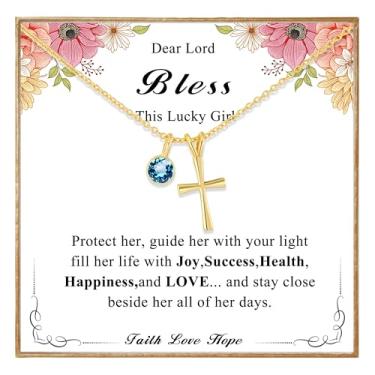 Imagem de DORANA Presente de Páscoa, prata esterlina, colar com cruz para meninas e mulheres, hipoalergênico, primeira comunhão, batismo, confirmação de batismo, presentes para adolescentes e filhas, Latão