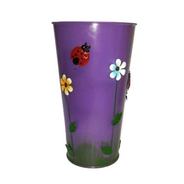 Imagem de Vaso Balde Metal Enfeite Jardim Quintal Varanda Joaninha Flor Roxo (sybo-g8)