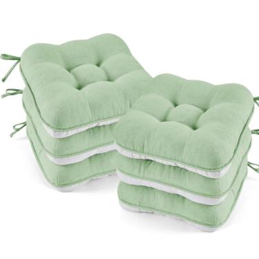 Imagem de BETU Almofadas de cadeira para cadeiras de jantar, conjunto de almofadas de mesa de cozinha de 6,3 cm de espessura com laços, suporte e capas antiderrapantes, almofada de assento para sala de jantar