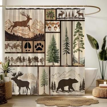 Imagem de GCTNBJL Cortina rústica para box de chuveiro, alce, urso, veado, alce, pinheiro, chalé, fazenda, acampamento, caça, 177 x 178 cm (LxA), cortina de tecido para decoração de banheiro com ganchos