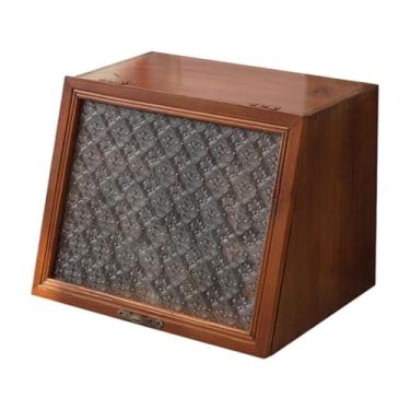 Imagem de FytStycale Organizador de armazenamento de maquiagem de armário de madeira, com tampa de vidro decorativa floral, caixa de exibição de mesa