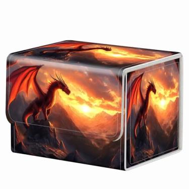 Imagem de RMJKXQZG Ímã forte para TCG MTG Commander Deck Box caixa de baralho mágica padrão criativo caixa de armazenamento de cartas colecionáveis para jogos colecionáveis, dragão de fogo dourado