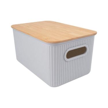 Imagem de Cesta Retangular Cinza Com Alça E Tampa Em Bambu 29507 - L\'hermitage