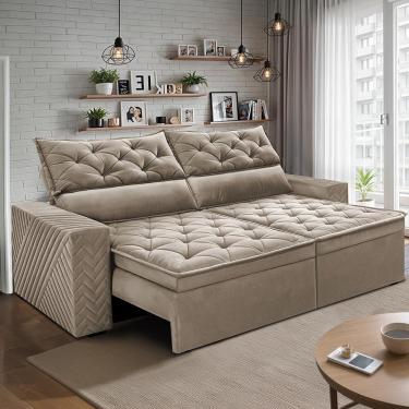 Imagem de Sofá Retrátil E Reclinável 2,00m Essence Velusoft Bege Cama Inbox